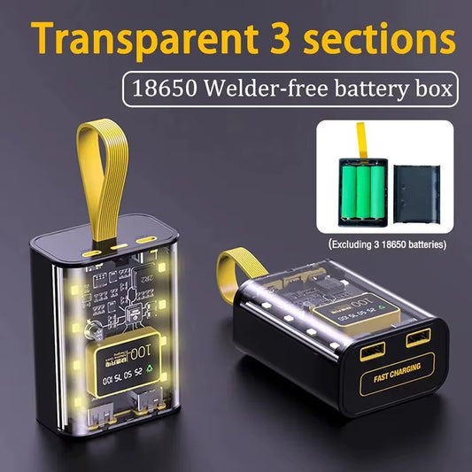 18650 Power Bank Case with Night Light and Dual USB Charging - DIY Battery Storage Solution for iPhone and Xiaomi